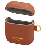 Front product shot of the Oroton Imogen Airpod Wristlet in Brandy and Smooth Leather for Women
