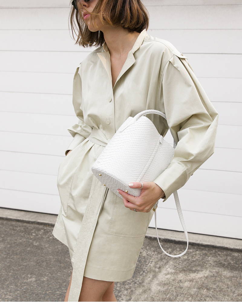 Kaity Modern wearing Oroton Mila Bucket Bag in White