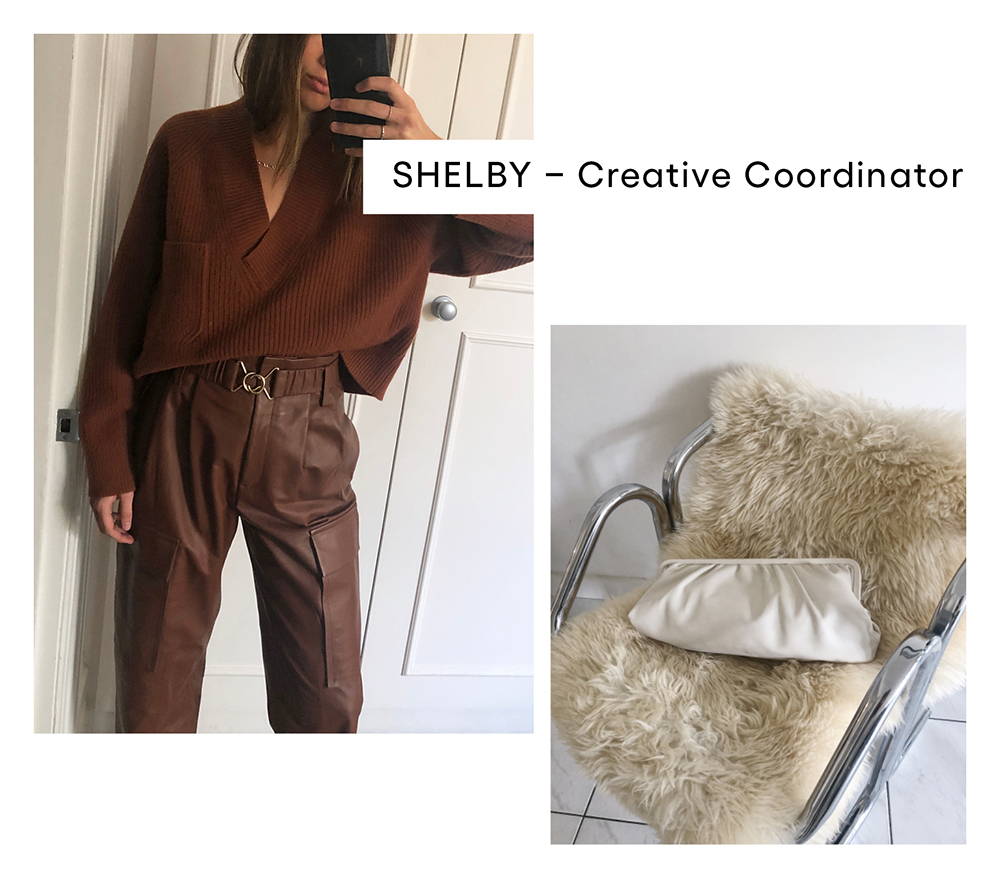 Oroton Shelby Creative Coordinator leather pants brown knit