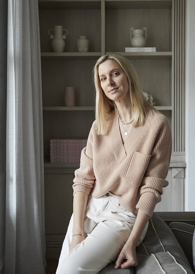 The Grace Tales, Georgie Abay, in Oroton,  Blush Pink Knit V Neck