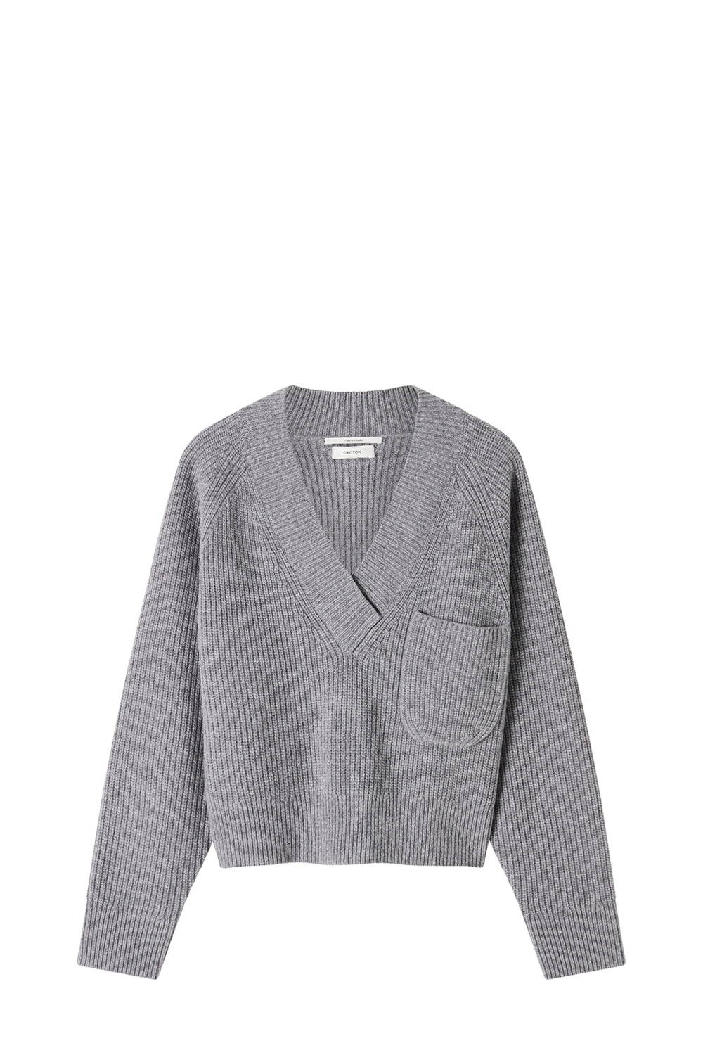 Oroton Grey Wool V Neck Knit Sweater