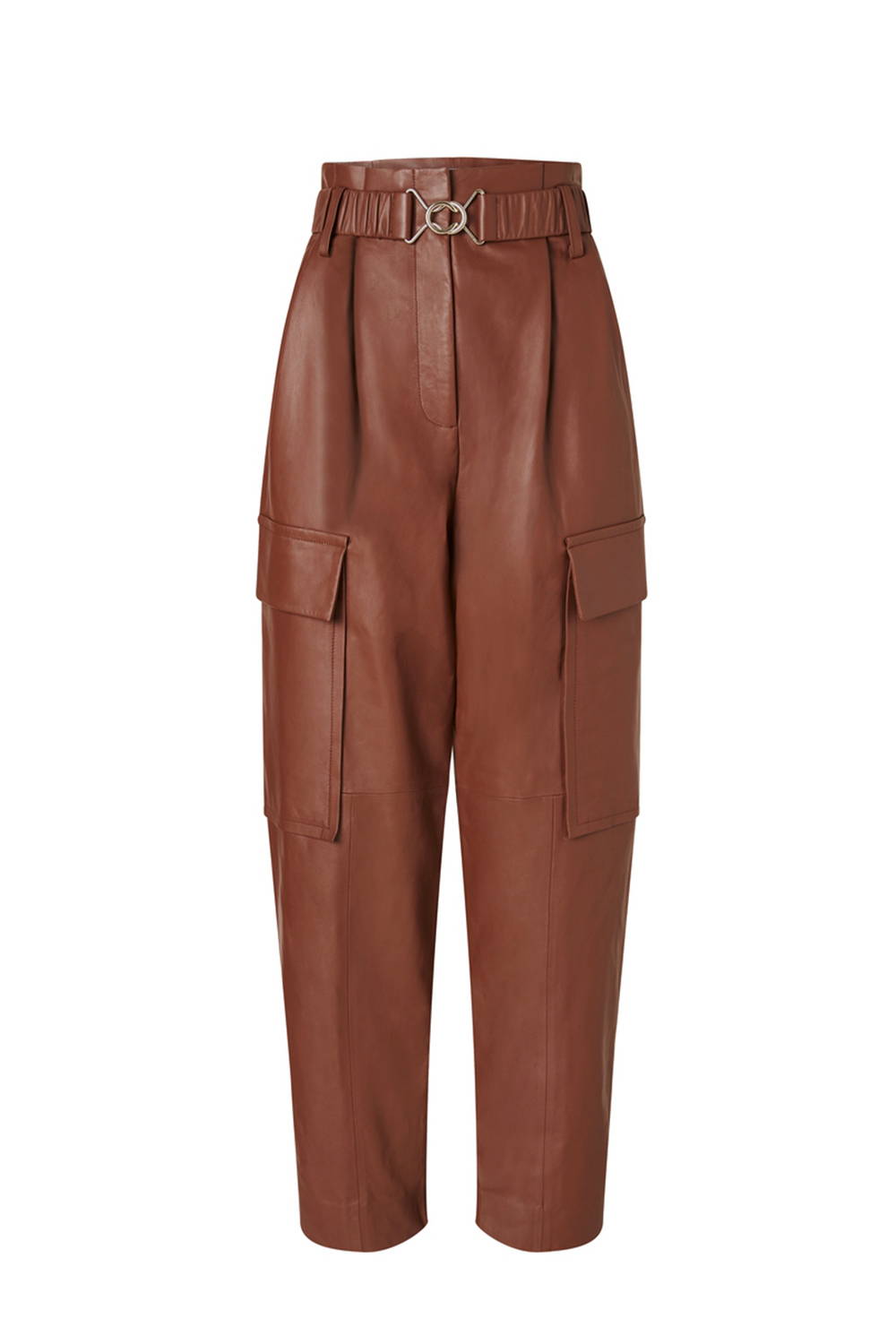 Oroton Leather Belted Paper Bag Pant Brown