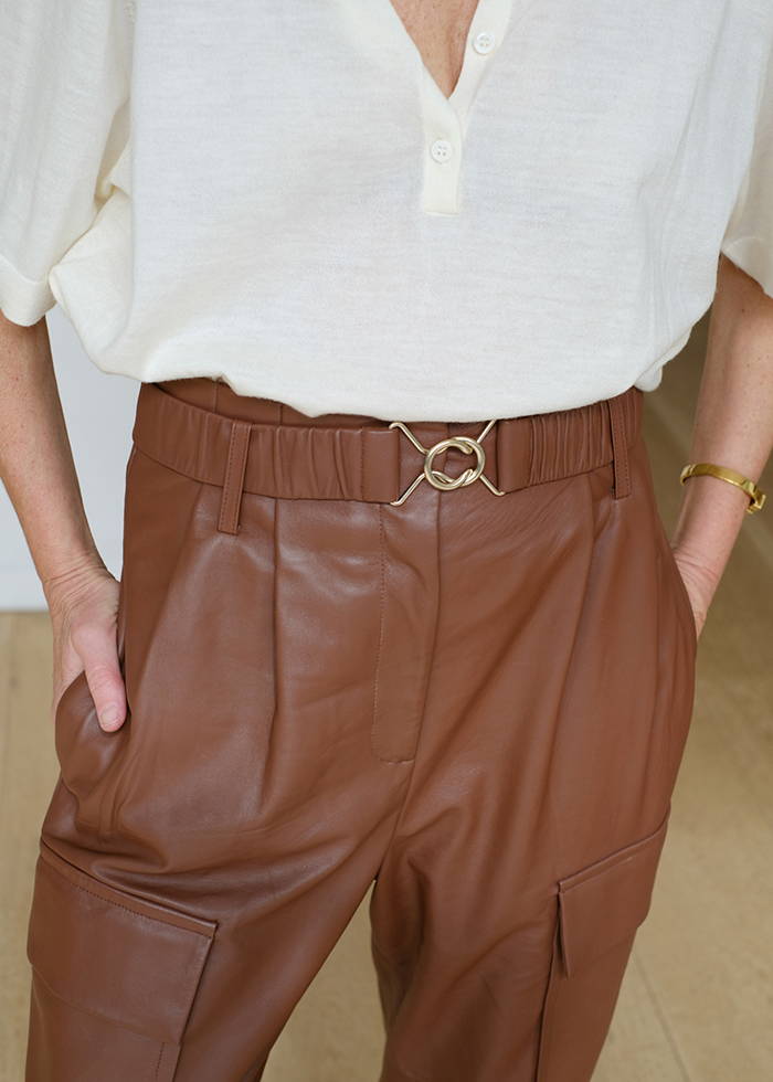 Oroton Leather Belted Paper Bag Waist Pant