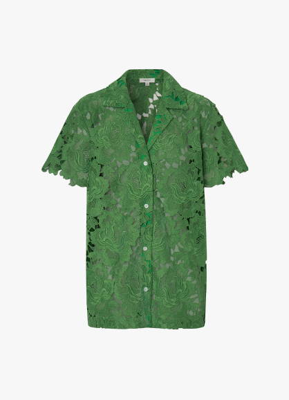 Oroton Lace Camp Shirt in Green