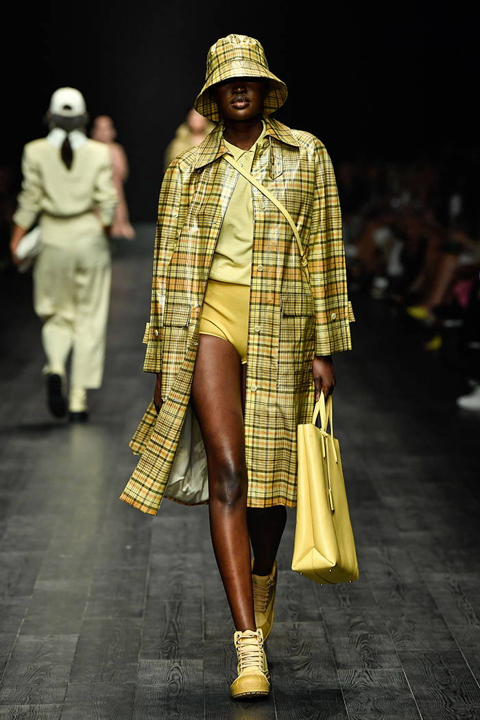 Oroton VAMFF Vogue Runway Fashion Week Check trench yellow