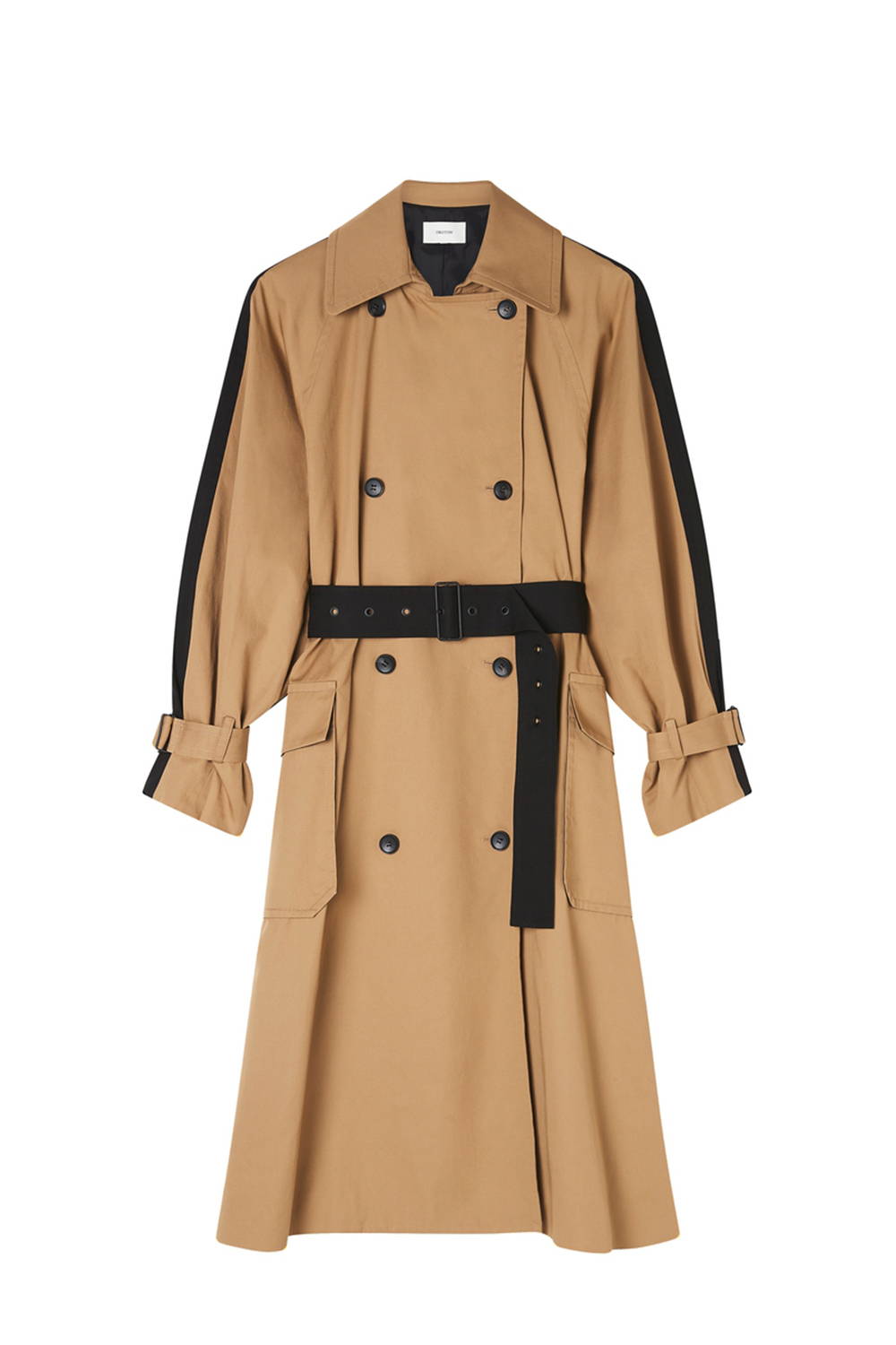 Oroton Colour Blocked Trench Coat in Camel and Black